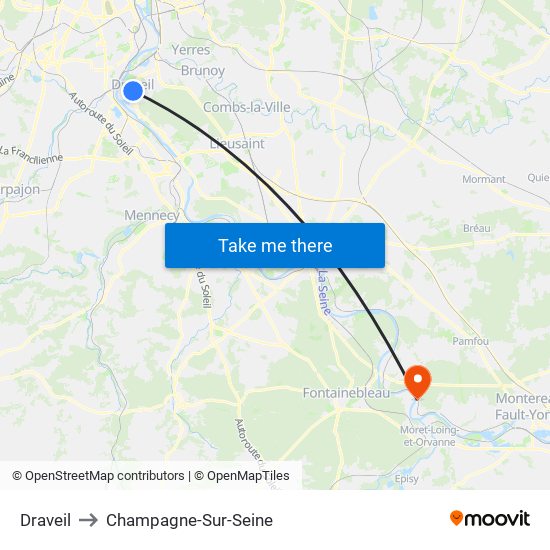 Draveil to Champagne-Sur-Seine map