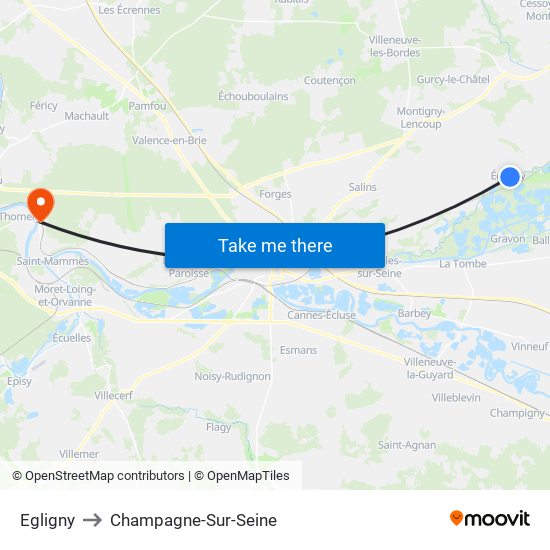 Egligny to Champagne-Sur-Seine map