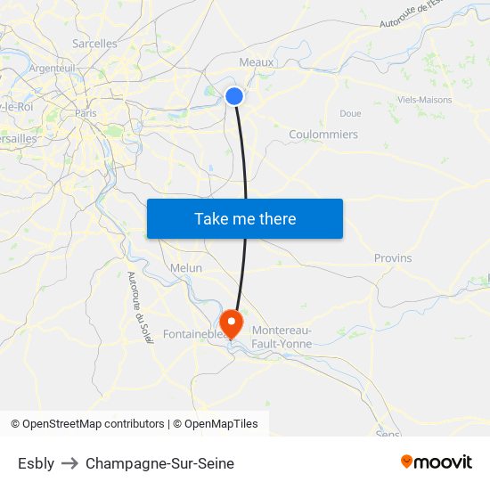 Esbly to Champagne-Sur-Seine map