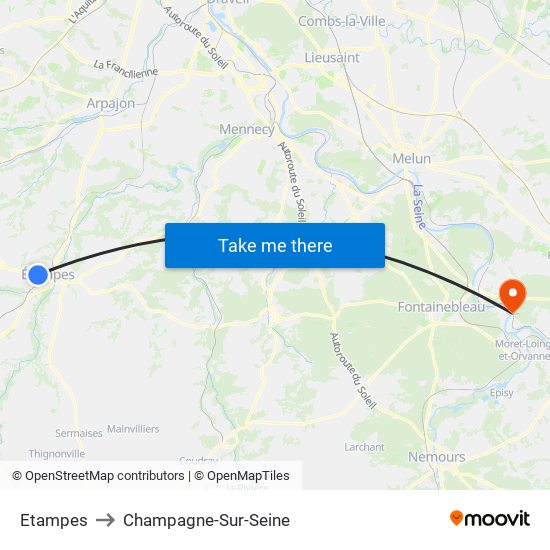 Etampes to Champagne-Sur-Seine map