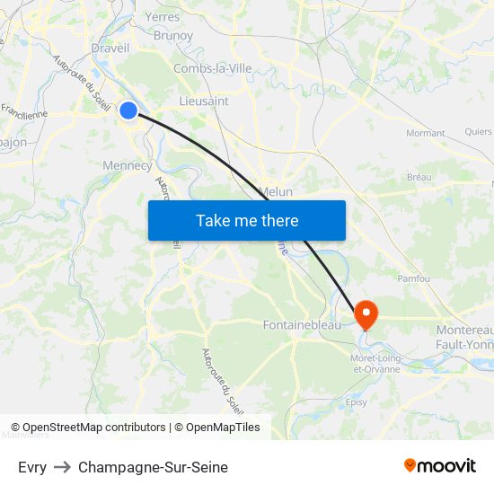 Evry to Champagne-Sur-Seine map