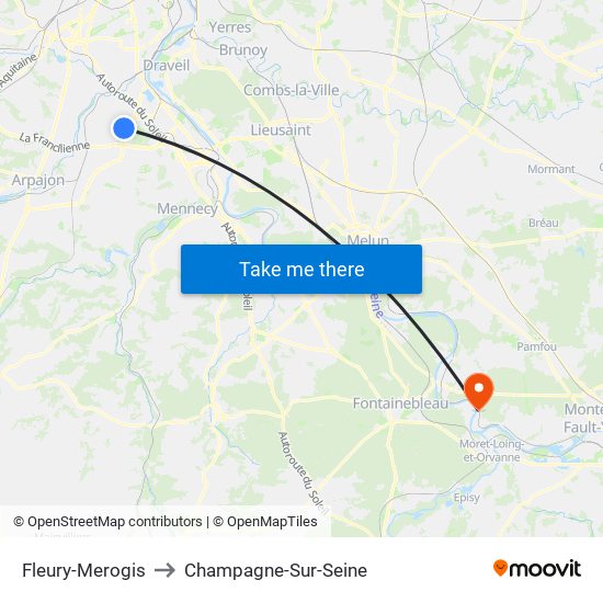 Fleury-Merogis to Champagne-Sur-Seine map