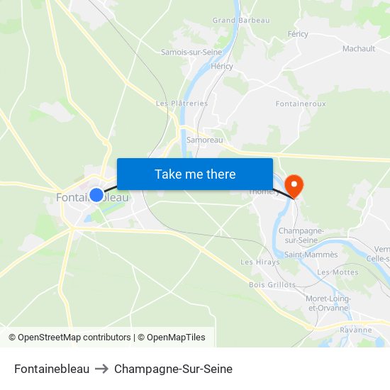 Fontainebleau to Champagne-Sur-Seine map