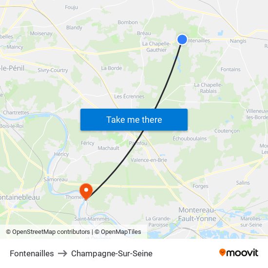 Fontenailles to Champagne-Sur-Seine map