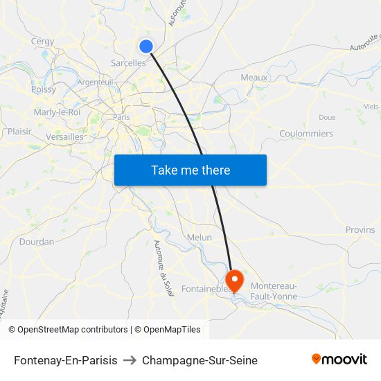 Fontenay-En-Parisis to Champagne-Sur-Seine map