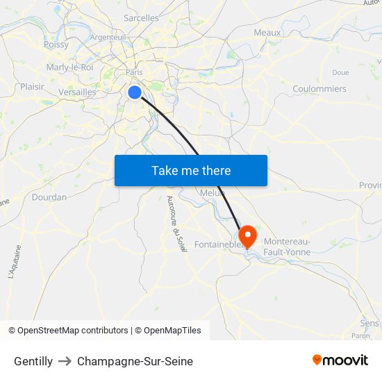 Gentilly to Champagne-Sur-Seine map