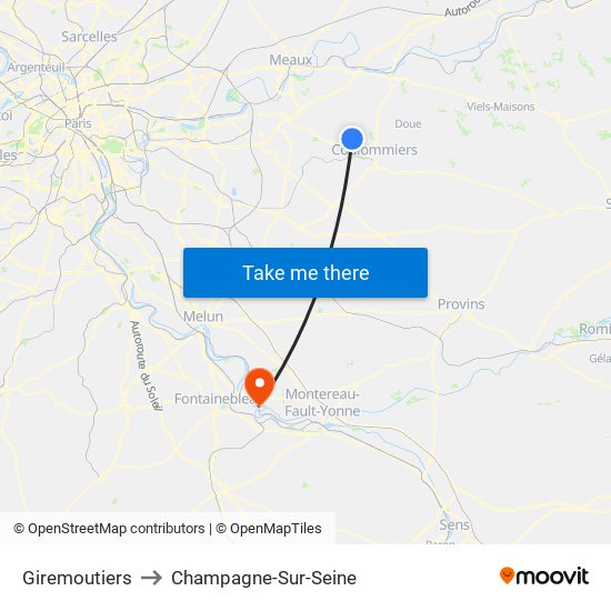 Giremoutiers to Champagne-Sur-Seine map