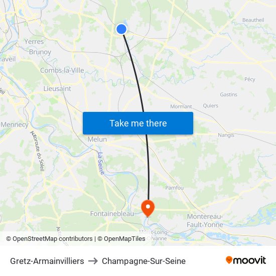 Gretz-Armainvilliers to Champagne-Sur-Seine map