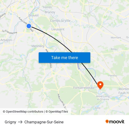 Grigny to Champagne-Sur-Seine map