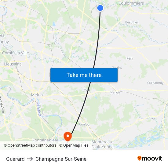 Guerard to Champagne-Sur-Seine map