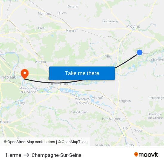 Herme to Champagne-Sur-Seine map