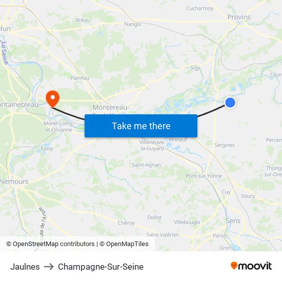 Jaulnes to Champagne-Sur-Seine map