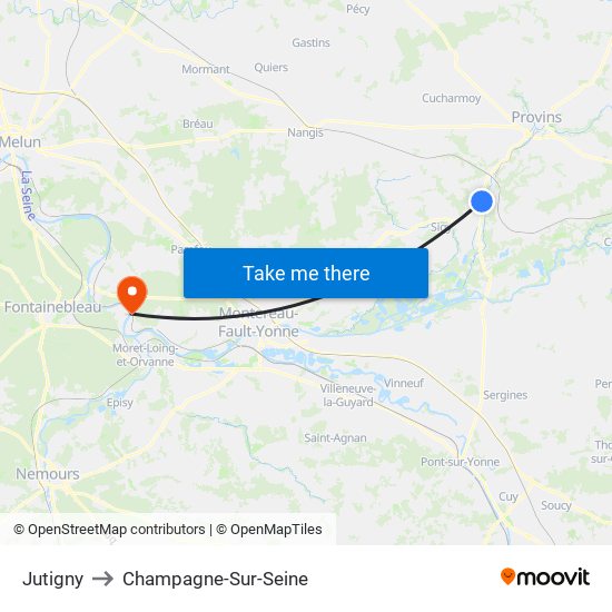 Jutigny to Champagne-Sur-Seine map