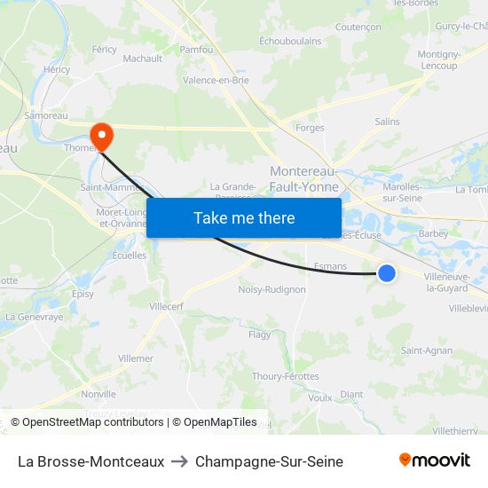 La Brosse-Montceaux to Champagne-Sur-Seine map