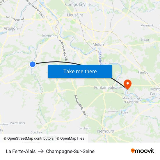La Ferte-Alais to Champagne-Sur-Seine map