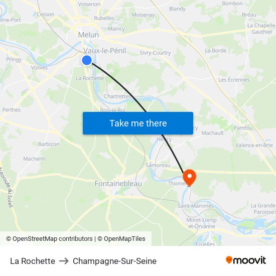 La Rochette to Champagne-Sur-Seine map