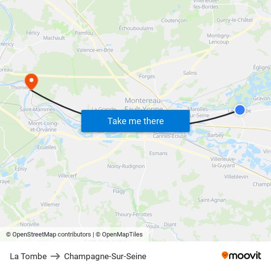 La Tombe to Champagne-Sur-Seine map