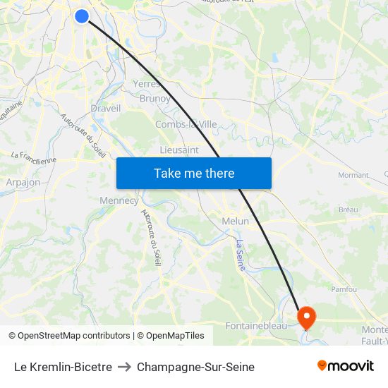 Le Kremlin-Bicetre to Champagne-Sur-Seine map