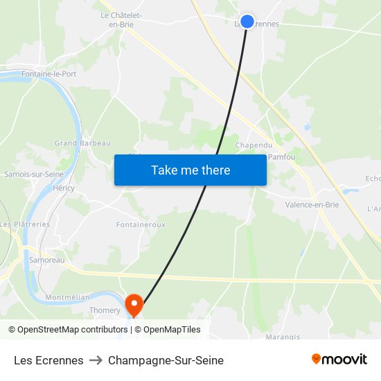 Les Ecrennes to Champagne-Sur-Seine map