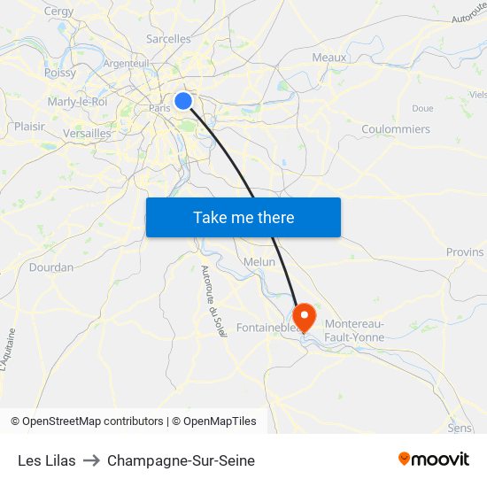 Les Lilas to Champagne-Sur-Seine map