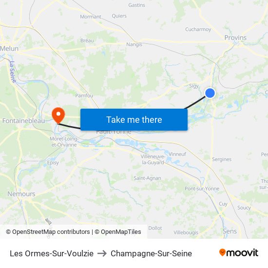 Les Ormes-Sur-Voulzie to Champagne-Sur-Seine map