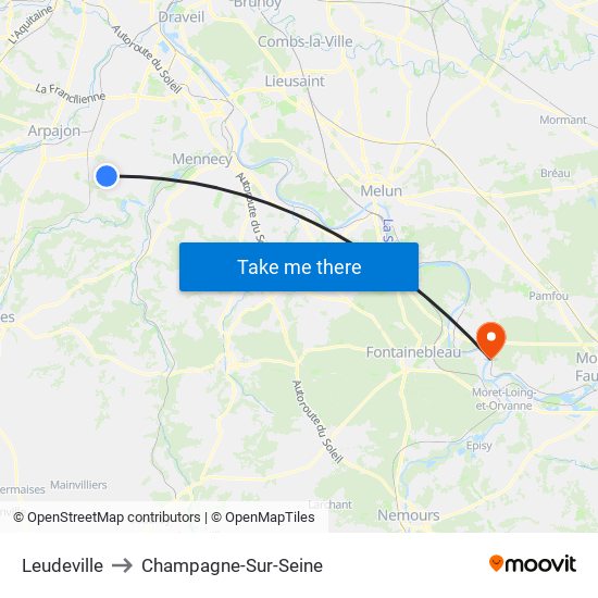 Leudeville to Champagne-Sur-Seine map