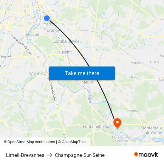 Limeil-Brevannes to Champagne-Sur-Seine map