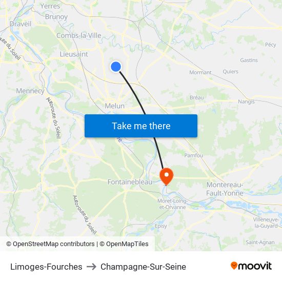 Limoges-Fourches to Champagne-Sur-Seine map