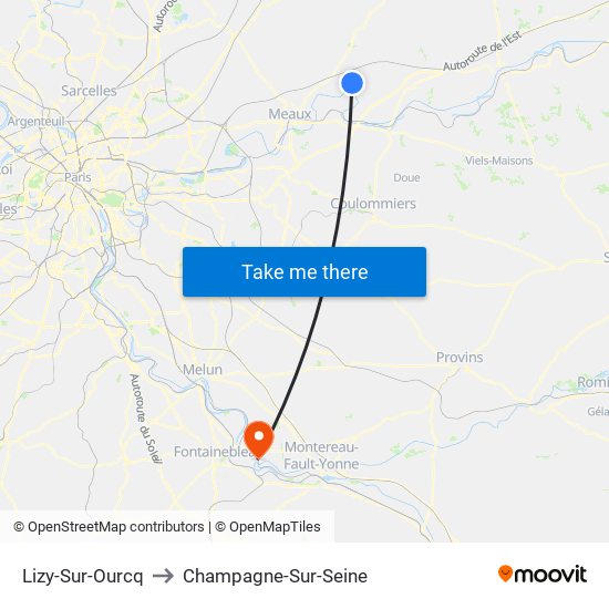 Lizy-Sur-Ourcq to Champagne-Sur-Seine map