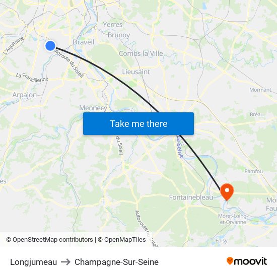 Longjumeau to Champagne-Sur-Seine map