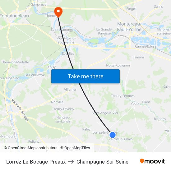 Lorrez-Le-Bocage-Preaux to Champagne-Sur-Seine map