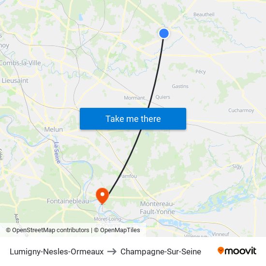 Lumigny-Nesles-Ormeaux to Champagne-Sur-Seine map
