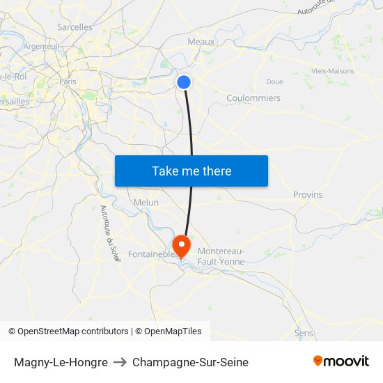Magny-Le-Hongre to Champagne-Sur-Seine map
