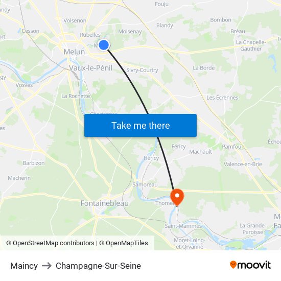 Maincy to Champagne-Sur-Seine map