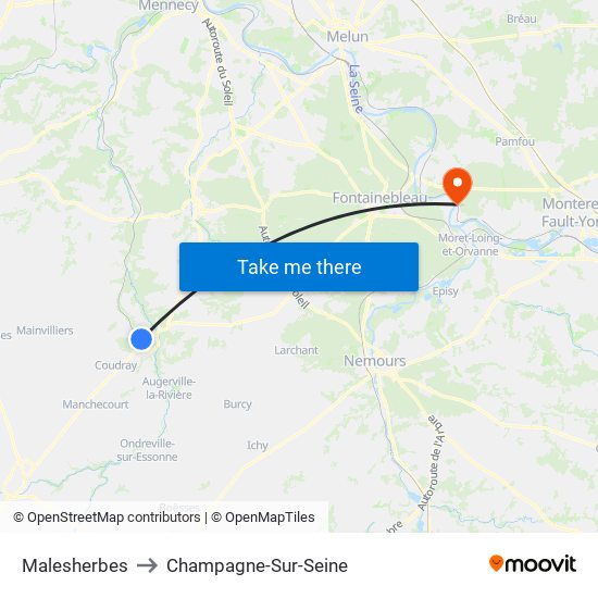 Malesherbes to Champagne-Sur-Seine map