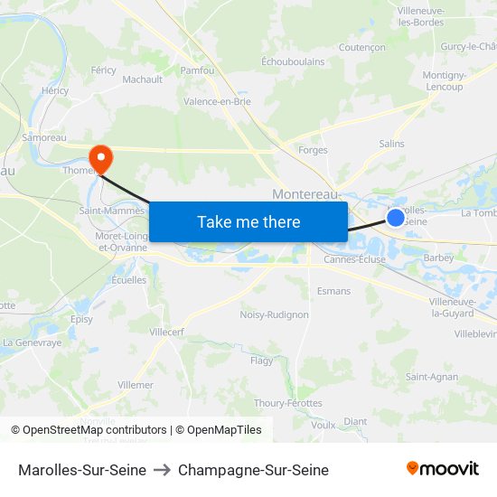Marolles-Sur-Seine to Champagne-Sur-Seine map