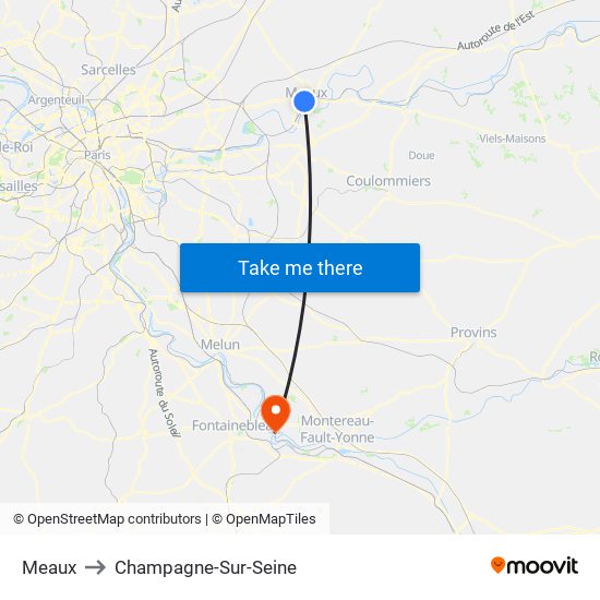 Meaux to Champagne-Sur-Seine map