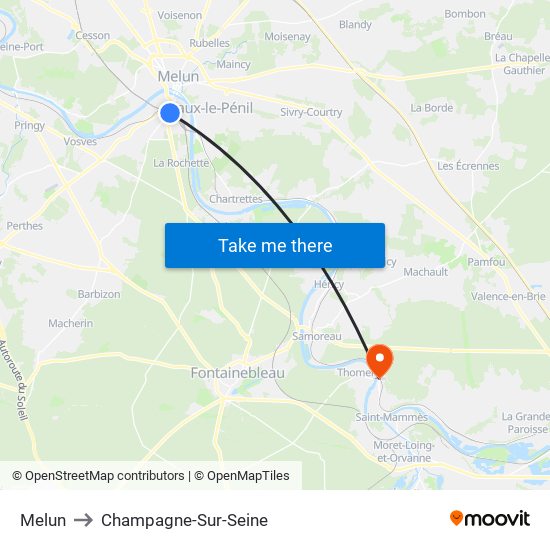 Melun to Champagne-Sur-Seine map