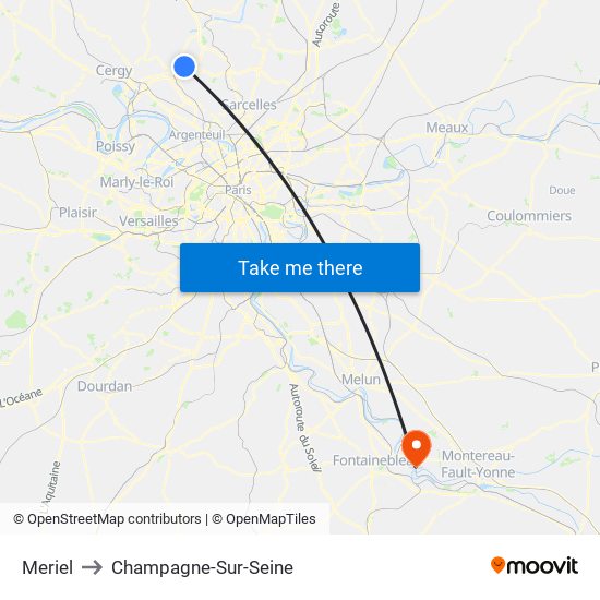 Meriel to Champagne-Sur-Seine map