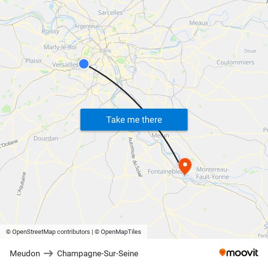 Meudon to Champagne-Sur-Seine map