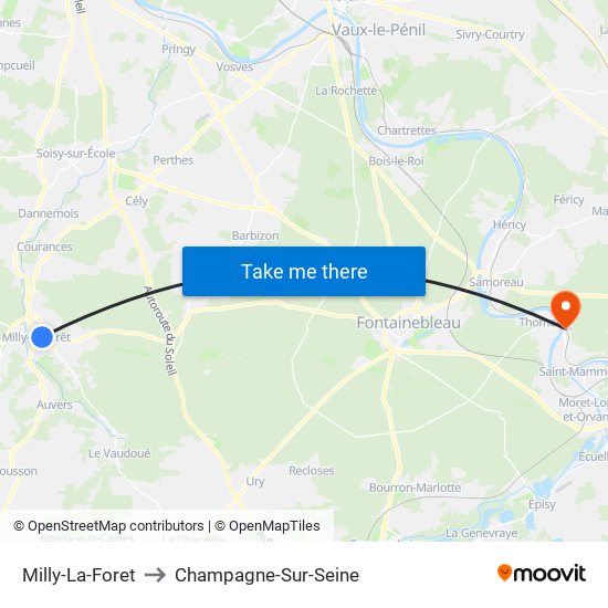 Milly-La-Foret to Champagne-Sur-Seine map
