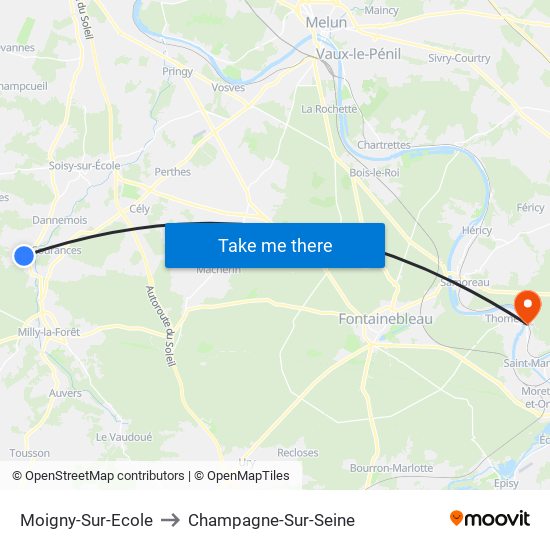 Moigny-Sur-Ecole to Champagne-Sur-Seine map