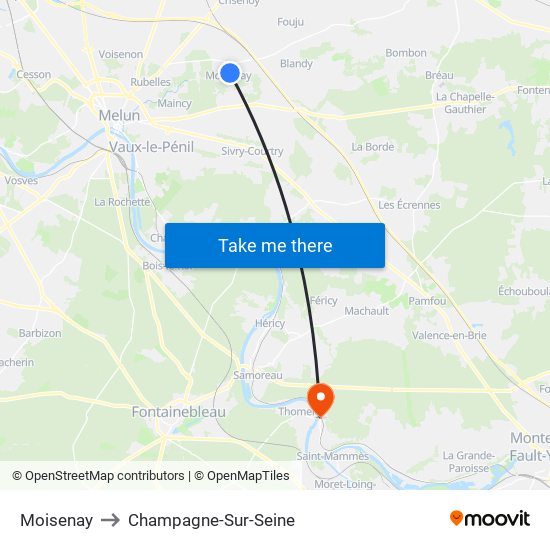 Moisenay to Champagne-Sur-Seine map