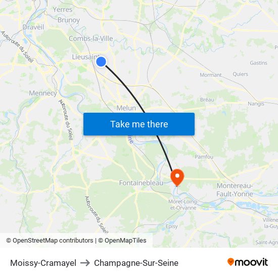 Moissy-Cramayel to Champagne-Sur-Seine map