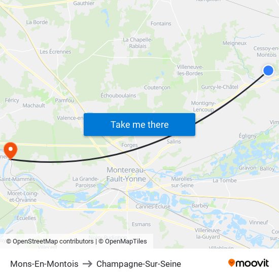 Mons-En-Montois to Champagne-Sur-Seine map