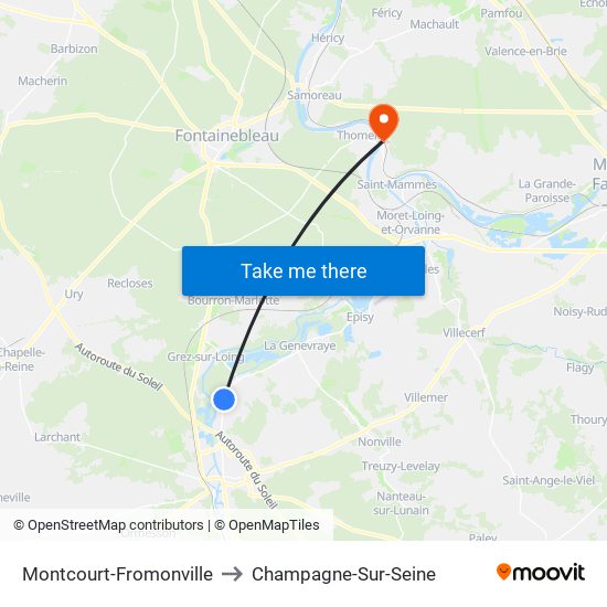 Montcourt-Fromonville to Champagne-Sur-Seine map