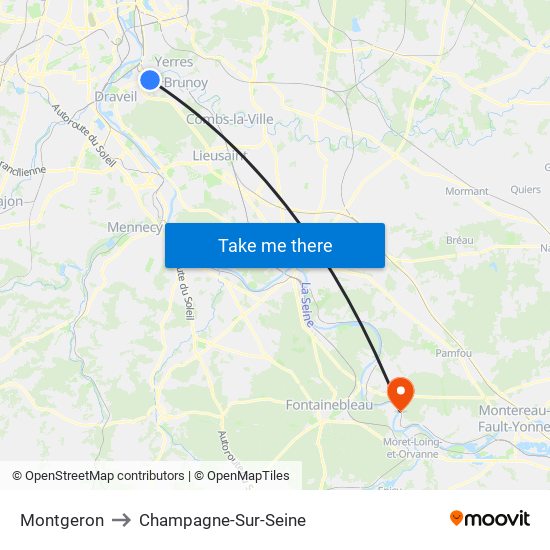 Montgeron to Champagne-Sur-Seine map