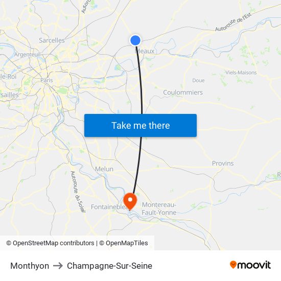 Monthyon to Champagne-Sur-Seine map