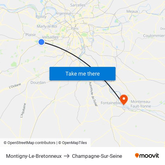 Montigny-Le-Bretonneux to Champagne-Sur-Seine map