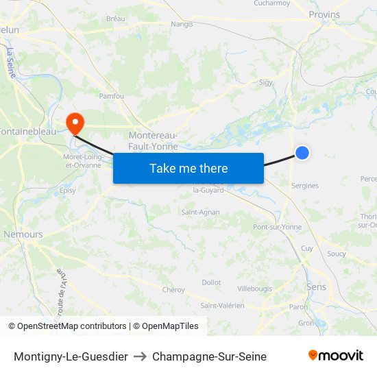 Montigny-Le-Guesdier to Champagne-Sur-Seine map